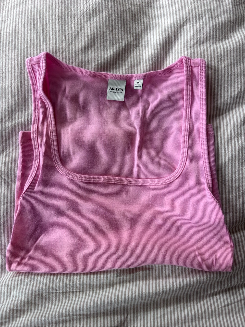 Aritzia Pink Ribbed Square Neck Tank
